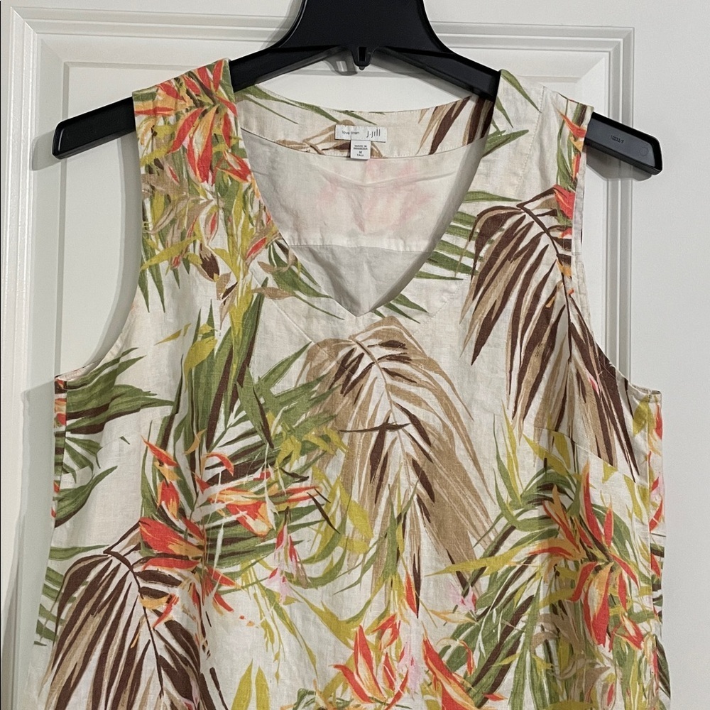 J. Jill Love Linen Tiger Lily Jungle Shift Dress MT Sleeveless Tropical Floral - Picture 5 of 13
